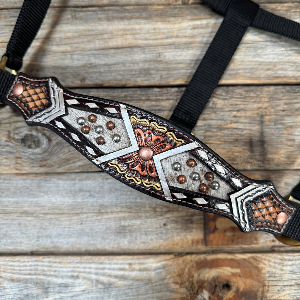 Black Nylon Halter with Cowhide Leather Noseband #NH115 — view 2