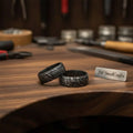 Black Damascus Double Groove Band with Etched Finish