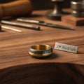 Domed Damascus Gold Inlay Ring with Wide Gold Band
