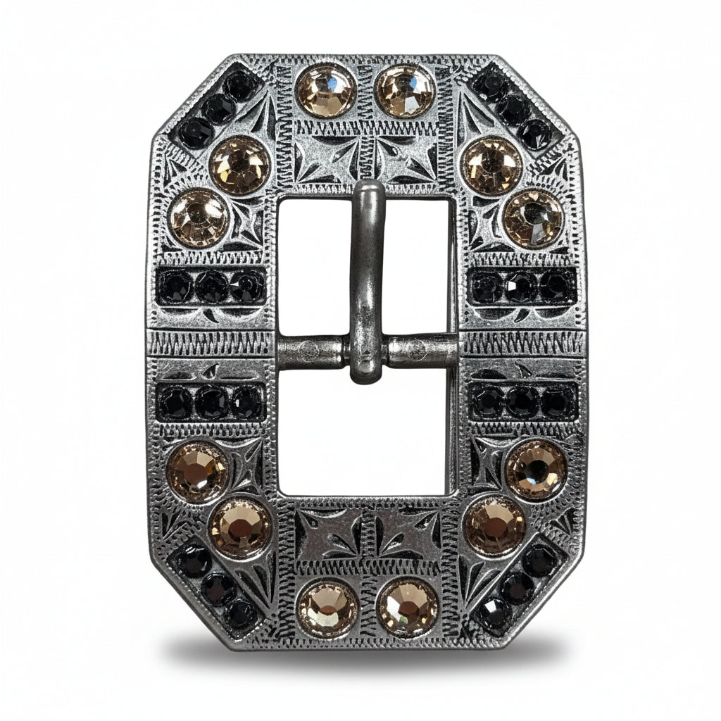 Antique Silver Champagne - Jet Crystal Conchos | Sizes 1"- 3" | Buckles | Saddle Set | Leather Rosettes | Slide — view 8