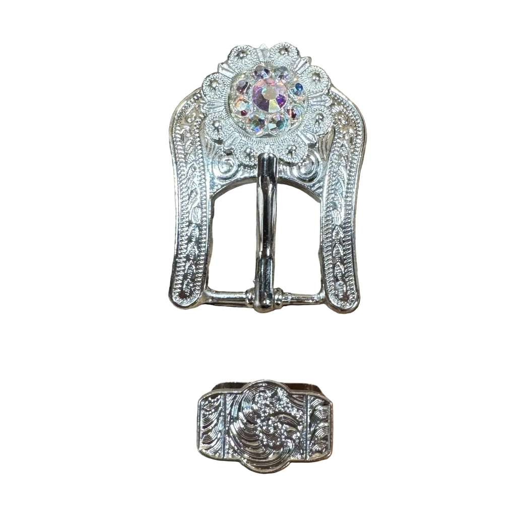 AB Bright Silver European Crystal Buckle Keeper Set