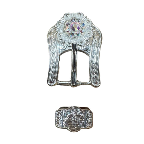 AB Bright Silver European Crystal Buckle Keeper Set