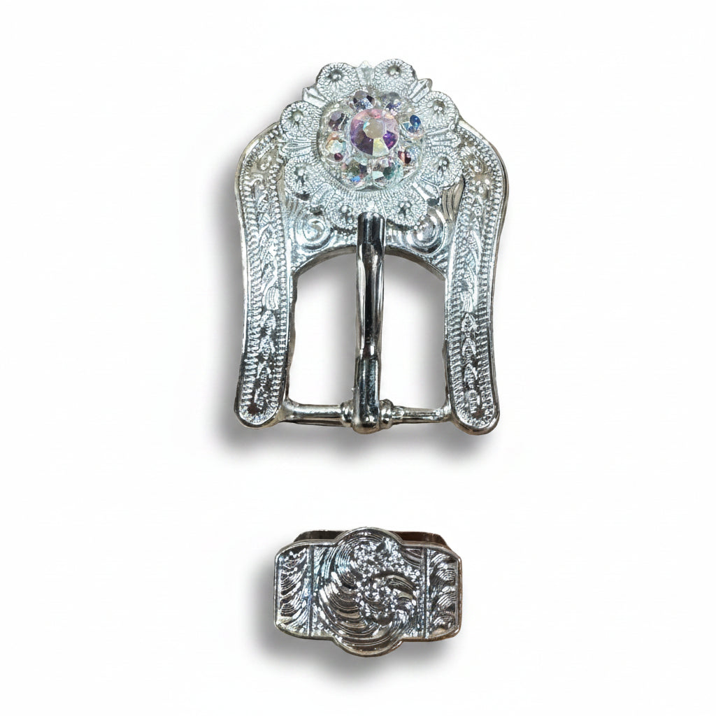 Bright Silver AB Crystal Conchos | Sizes 1"- 3" | Buckles | Saddle Set | Leather Rosettes | Slide — view 6