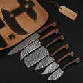 6-Piece Damascus Knife Set with Leather Roll