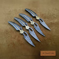 Handmade Damascus Folding Knife Set of 4 – Matching Pocket Knives with Decorative Spine