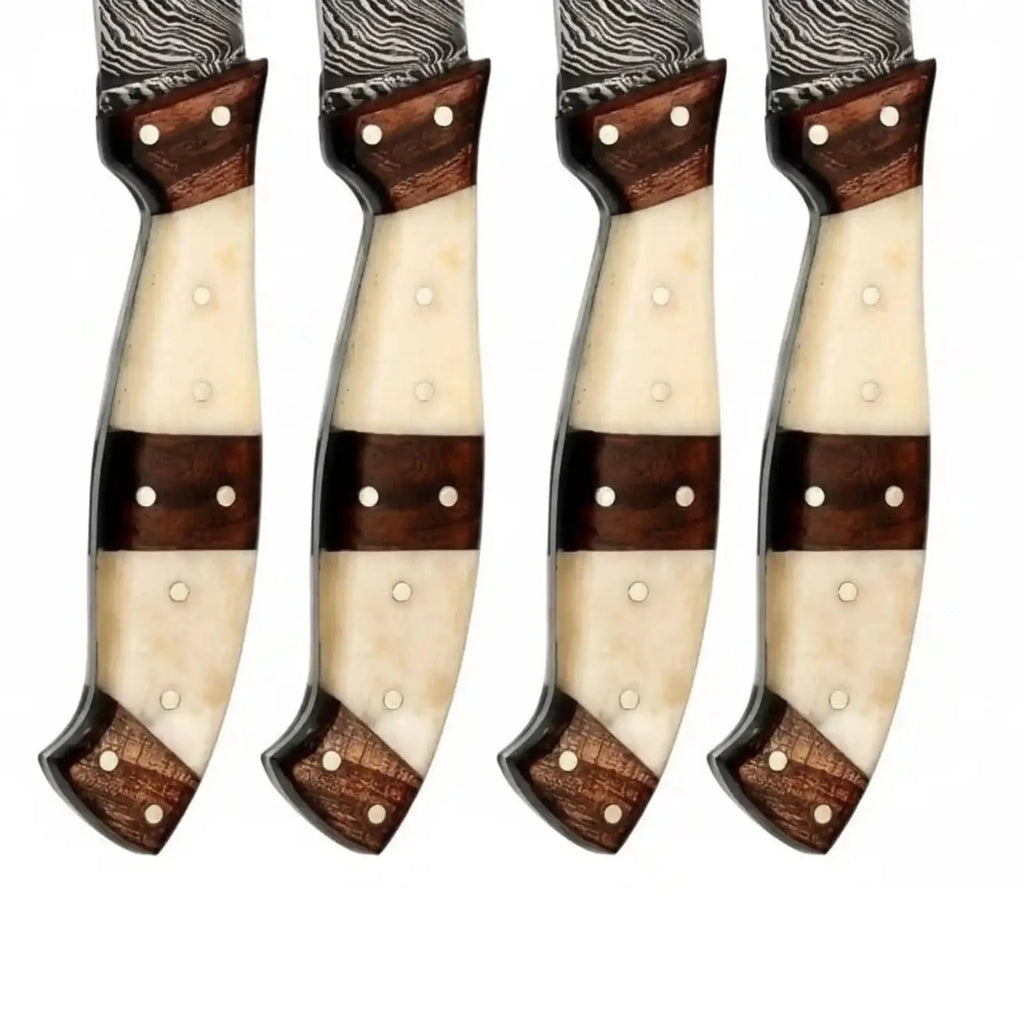 5-Piece Handmade Damascus Steak Knife Set, Bone & Rosewood Handle, Premium Dining Knives
