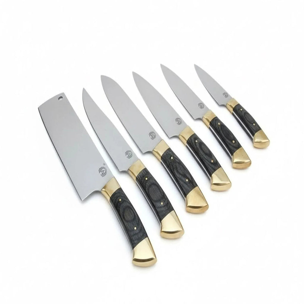 J2 Steel Mirror Polished Kitchen Knife Set with Black Pakka Wood Handles