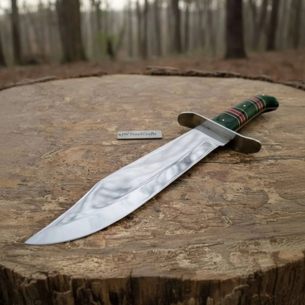 Sheffield Clip Point Bowie Knife Mirror Polish Steel with S Guard and Stacked Handle