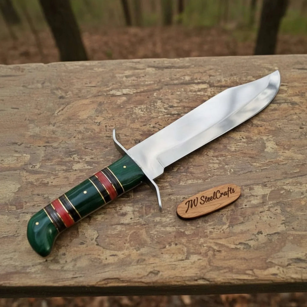 Sheffield Clip Point Bowie Knife Mirror Polish Steel with S Guard and Stacked Handle