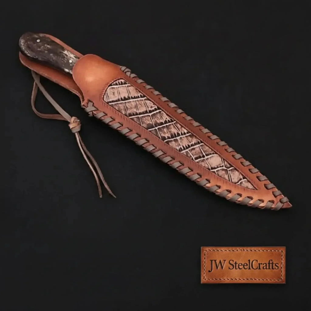 Custom Handmade Damascus Steel Boning Knife With Colour Bone Handle  with Leather Sheath