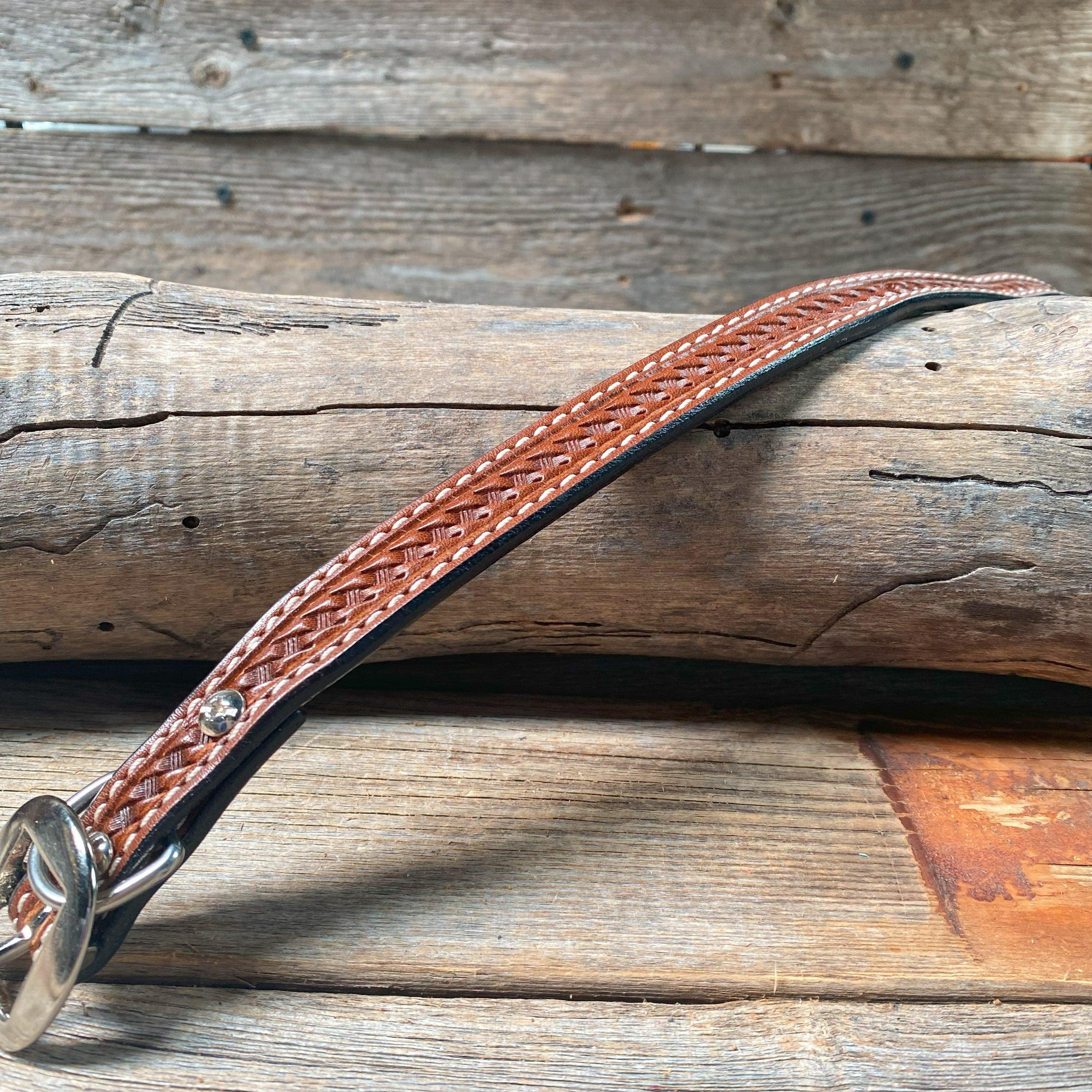 Basketweave Straight Genuine Leather Dog Collar 10" — view 3