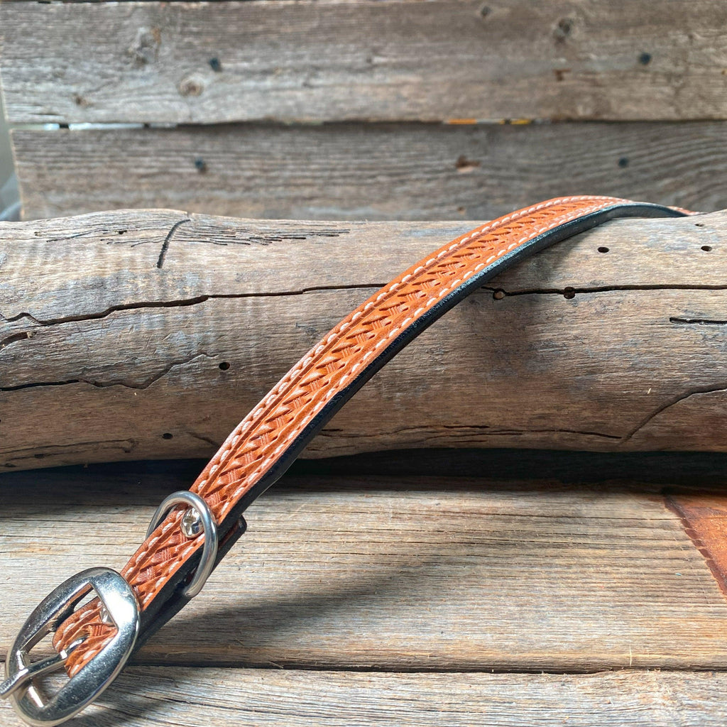 Basketweave Straight Genuine Leather Dog Collar 10" — view 2