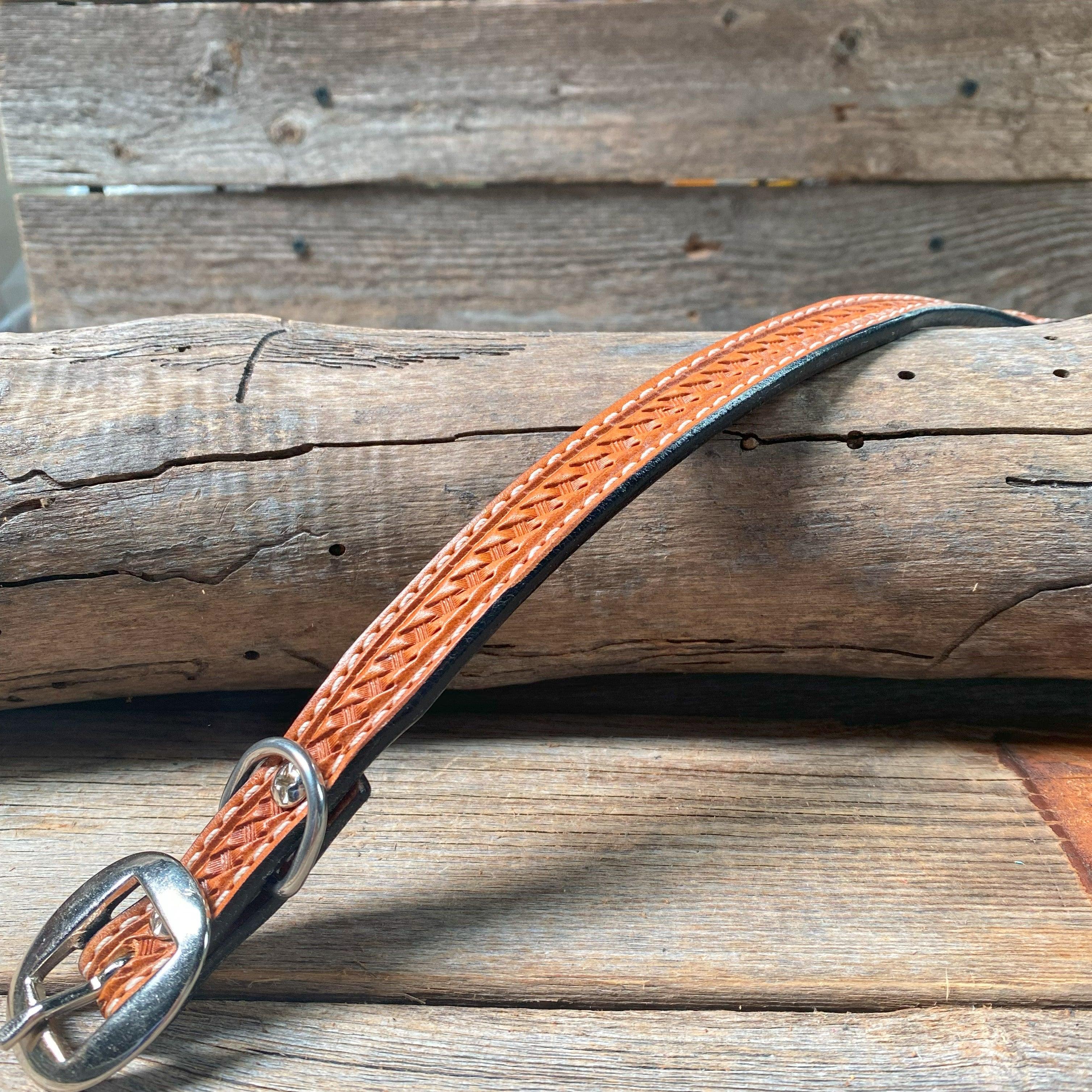 Basketweave Straight Genuine Leather Dog Collar 10" — view 2