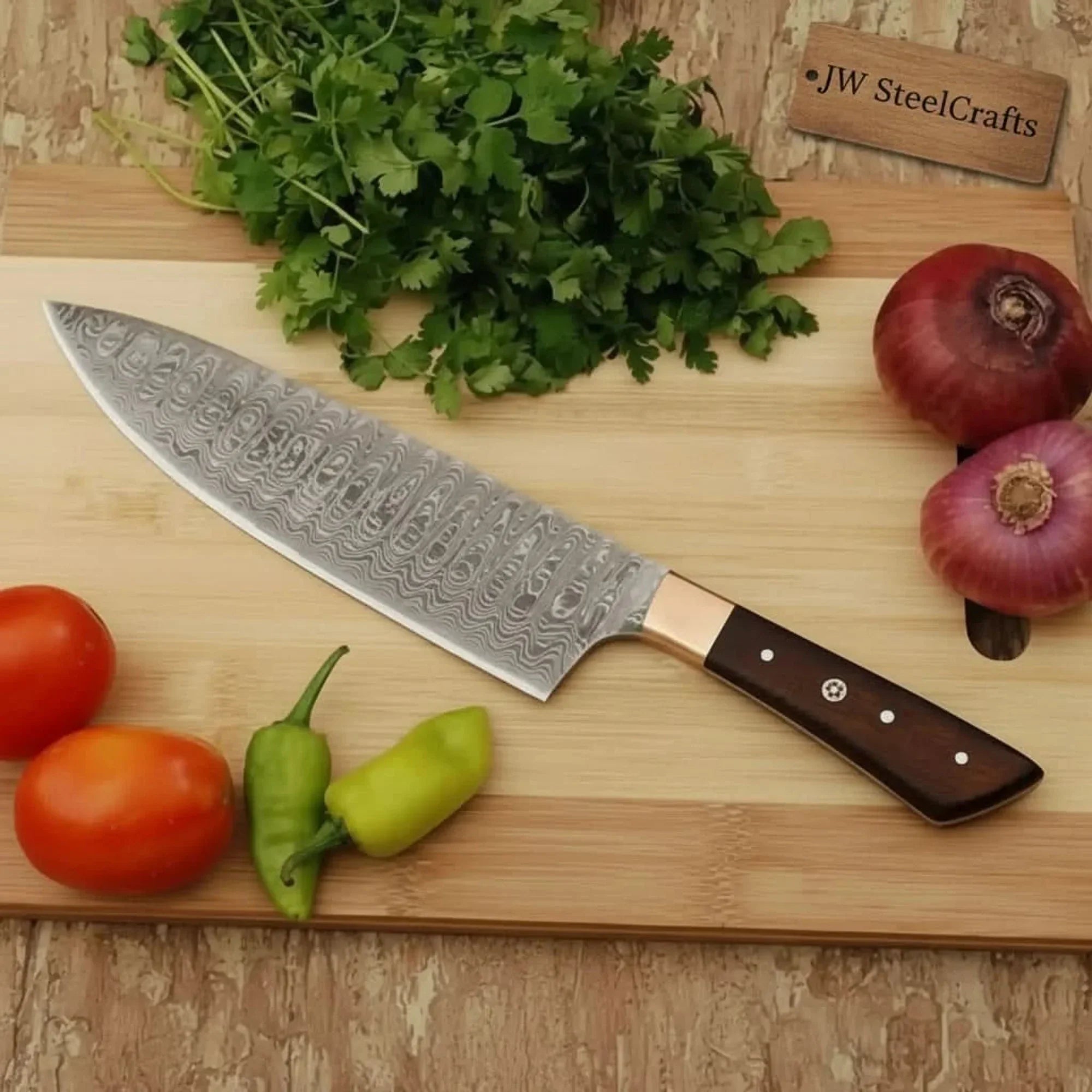 Pattern-Welded Damascus Japanese Gyuto 8-Inch Chef Knife