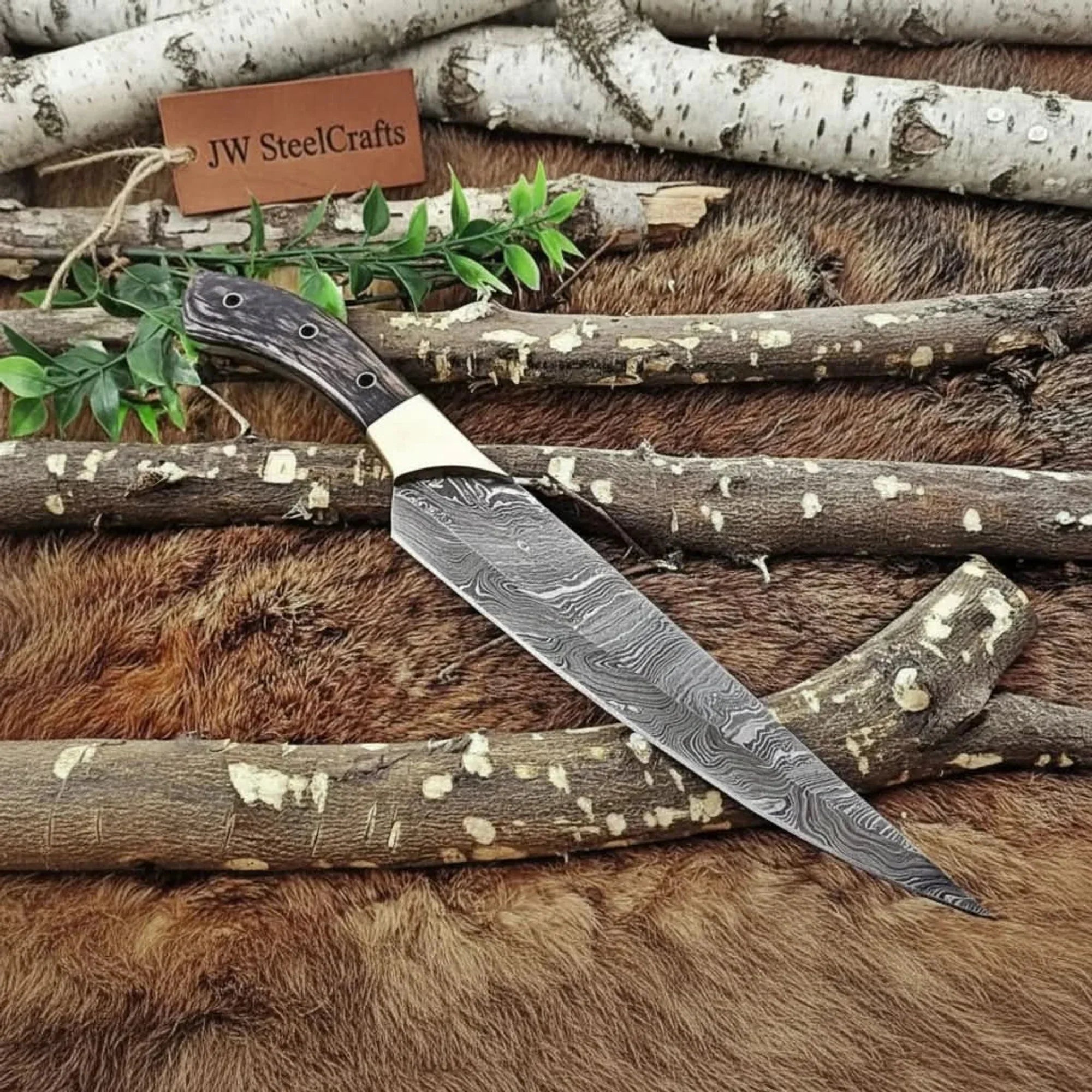 12-Inch All-Purpose Damascus Chef Knife with Brass Bolster & Pakka Wood Handle