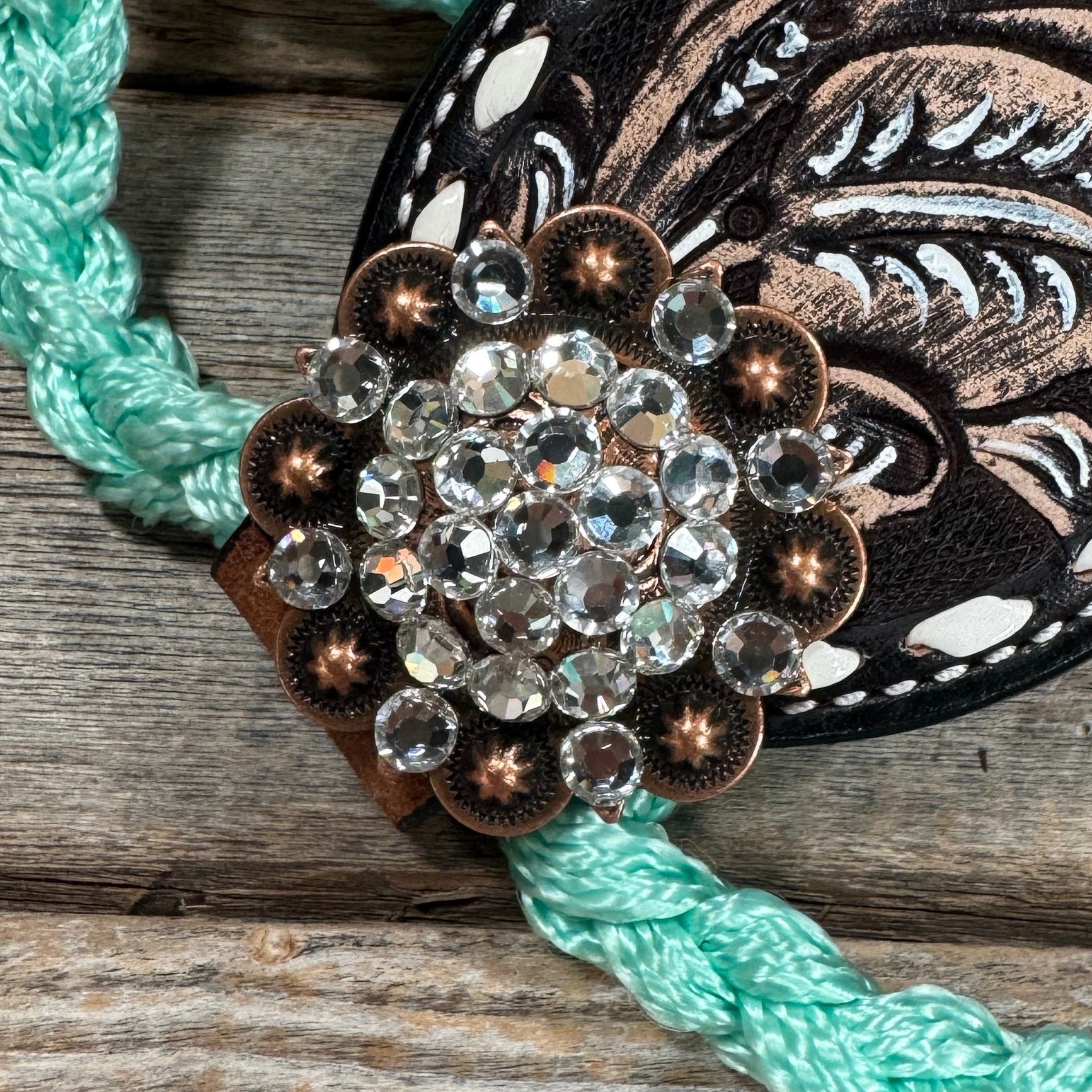 Bronc Noseband Mule Tape Halter with Copper Clear Conchos #MT300 — view 2