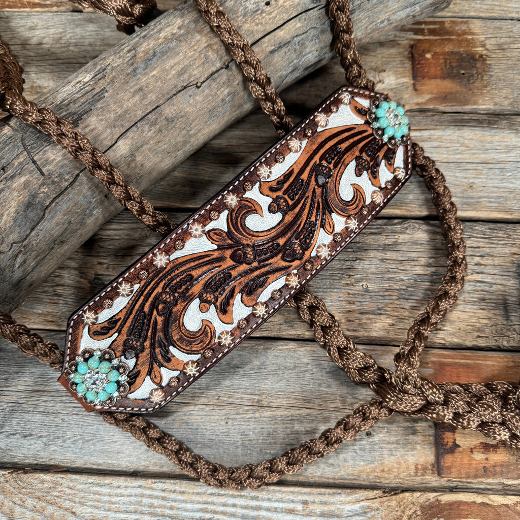 Bronc Noseband Mule Tape Halter with Copper Turquoise/Clear Conchos #MT301 — view 3