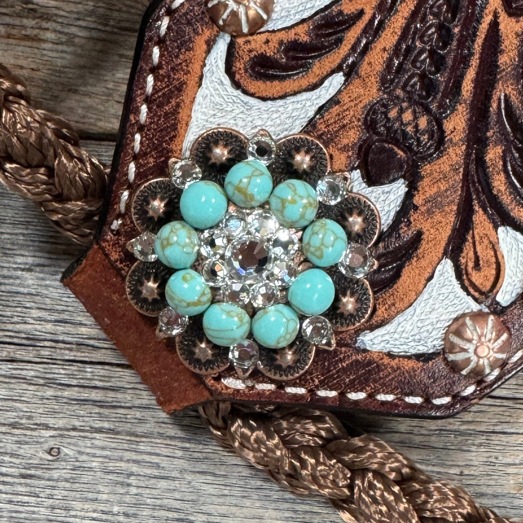 Bronc Noseband Mule Tape Halter with Copper Turquoise/Clear Conchos #MT301 — view 2