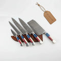 6-Piece Damascus Knife Set with Butcher Cleaver 7 to 13 Inch Blades with Full Tang