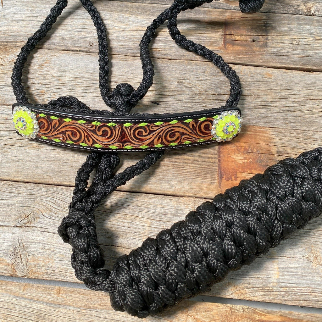 Black Mule Tape Halter - Yellow and Green #MT219 — view 2