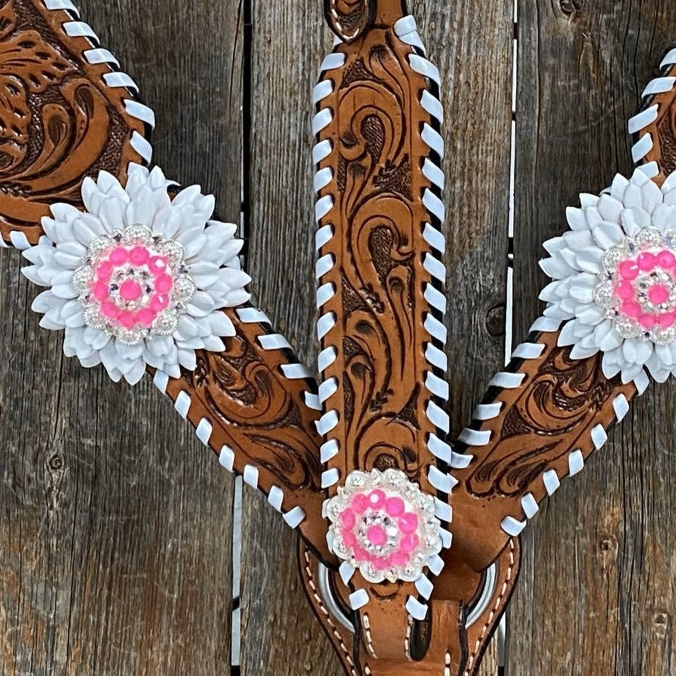 Light Oil Whipstitch Neon and White One Ear/ Breastcollar Tack Set #OEBC561 — view 7