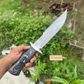 Handmade Damascus Recurve Clip Point Bowie Knife 10” Fixed Blade Outdoor Survival Knife