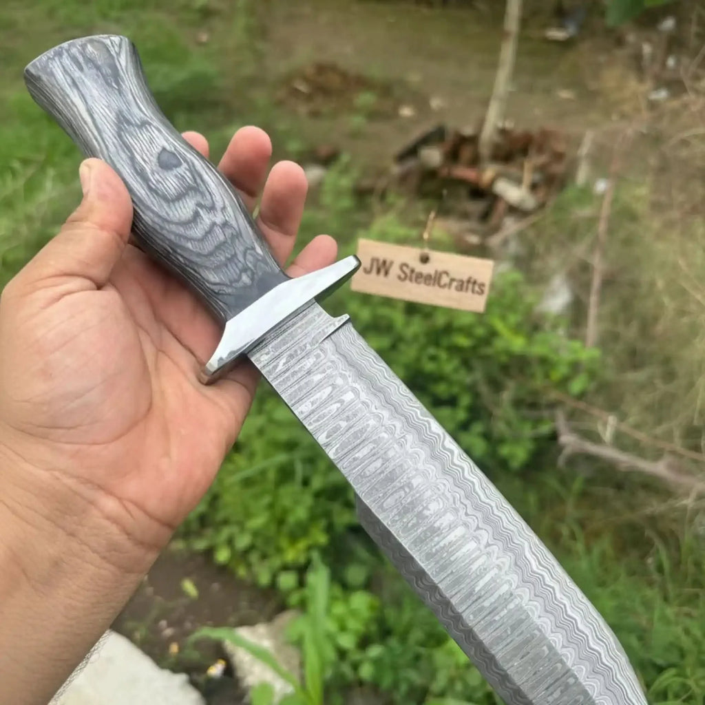 Handmade Damascus Recurve Clip Point Bowie Knife 10” Fixed Blade Outdoor Survival Knife