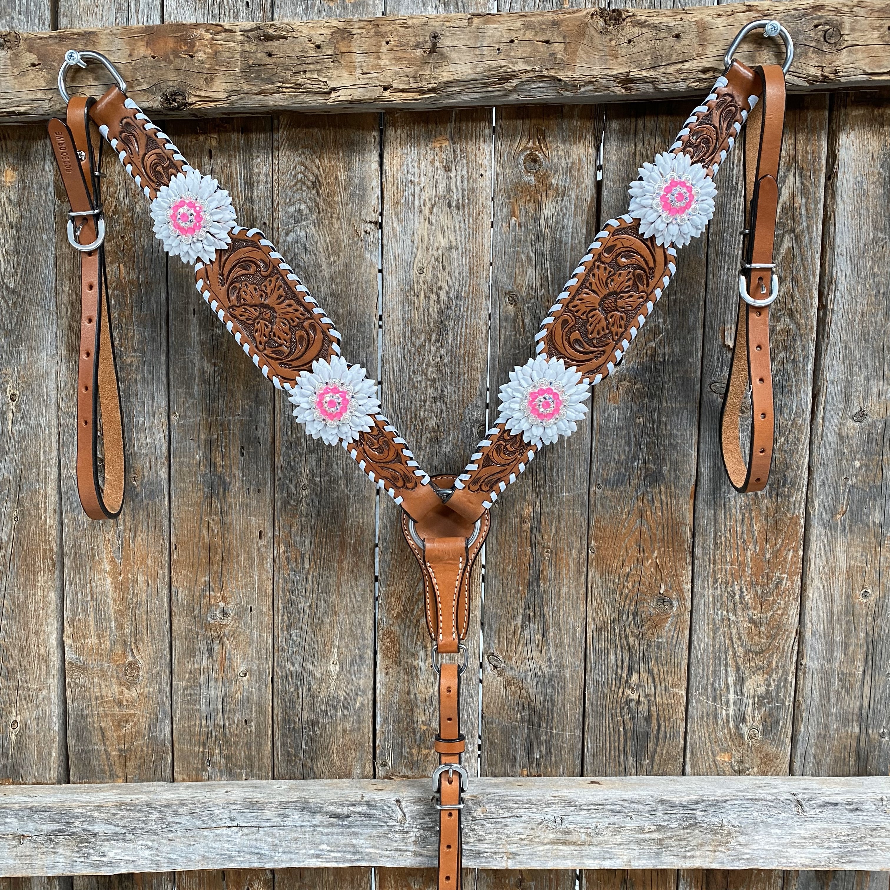 Light Oil Whipstitch Neon and White One Ear/ Breastcollar Tack Set #OEBC561 — view 2
