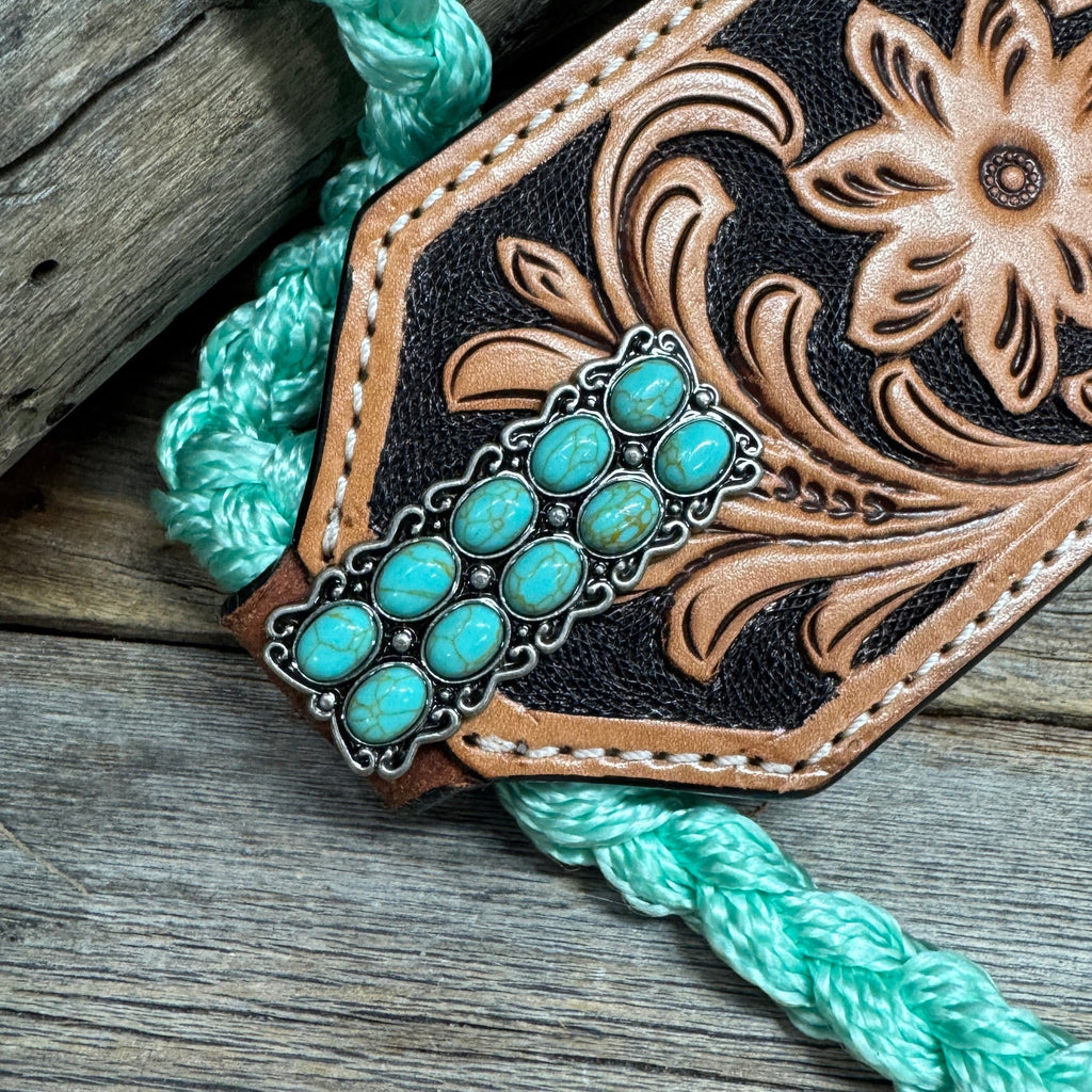Bronc Noseband Mule Tape Halter with Western Turquoise Conchos #MT303 — view 2