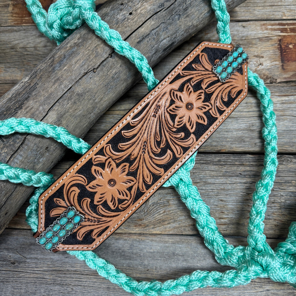Bronc Noseband Mule Tape Halter with Western Turquoise Conchos #MT303 — view 3