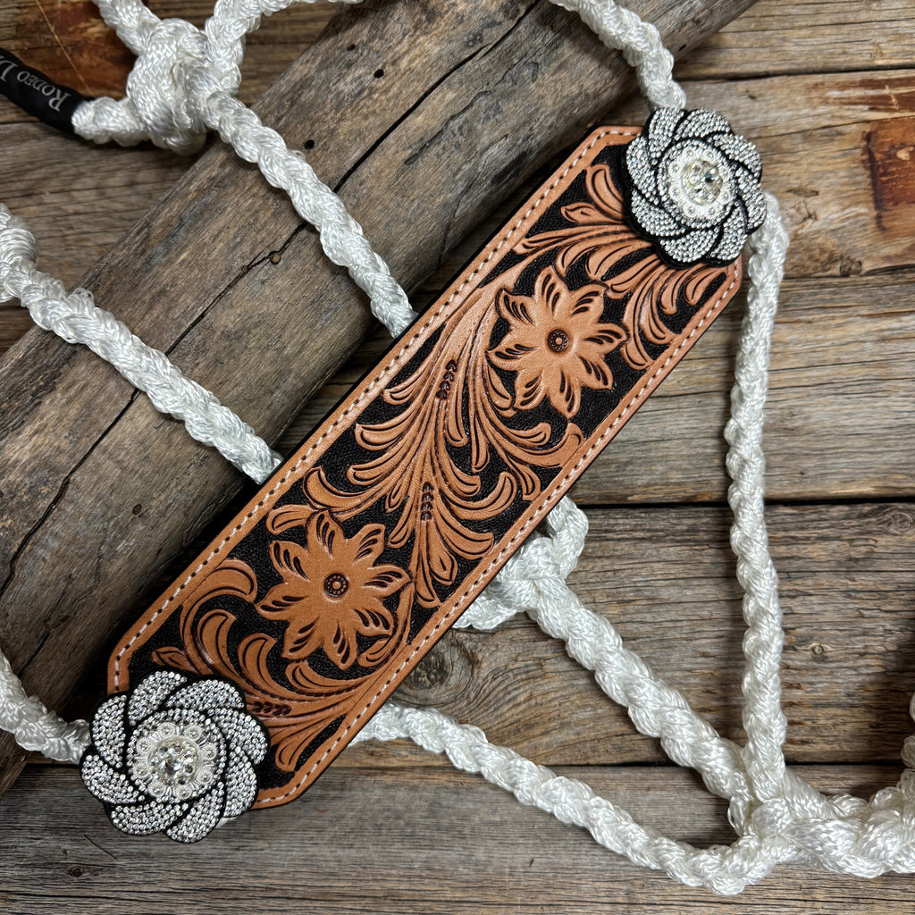 Bronc Noseband Mule Tape Halter with Bright Silver Clear Conchos #MT304 — view 3