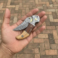 Monarch Damascus Neck Folding Knife with Liner Lock & Brass Bolster