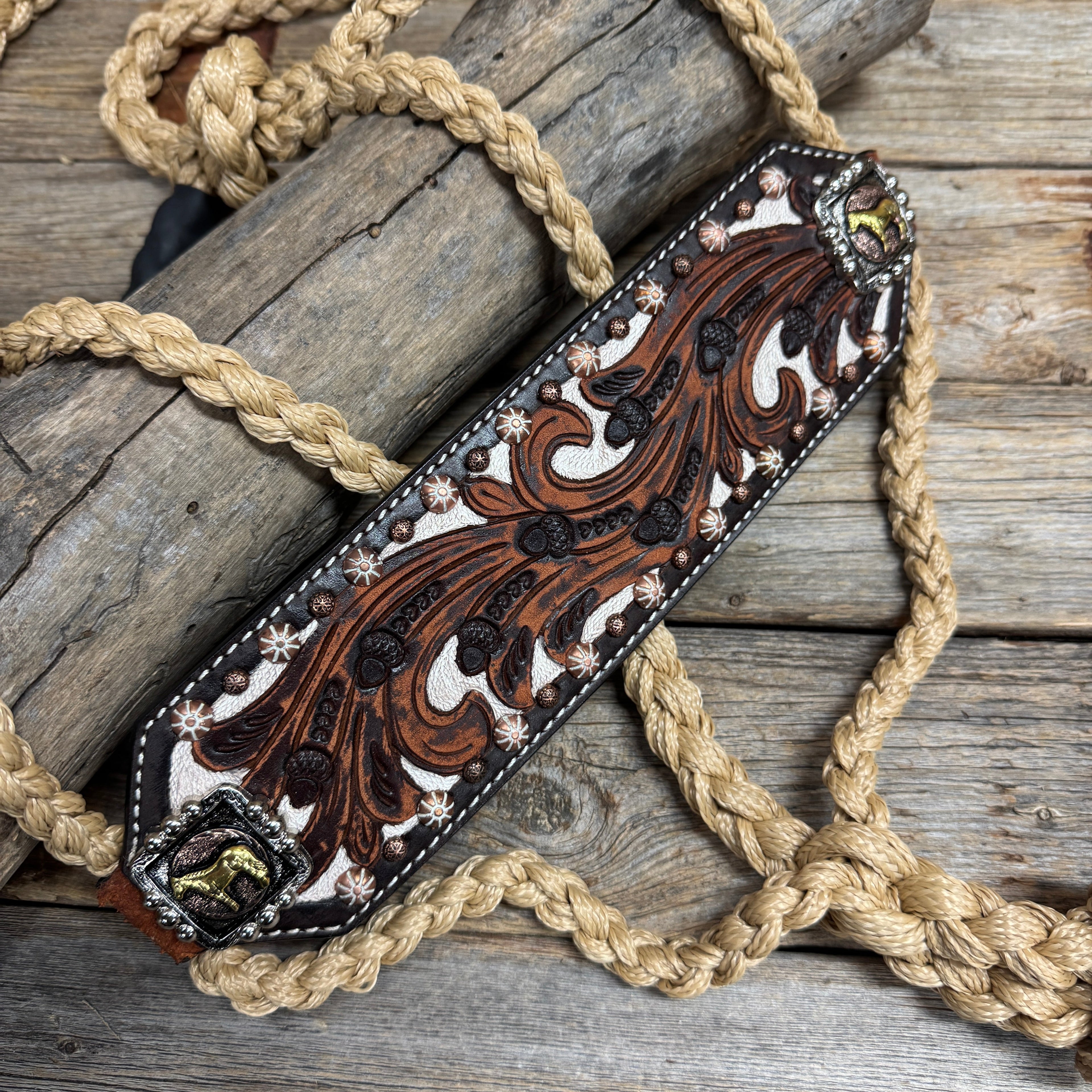 Bronc Noseband Mule Tape Halter with Western Horse Conchos #MT305 — view 3