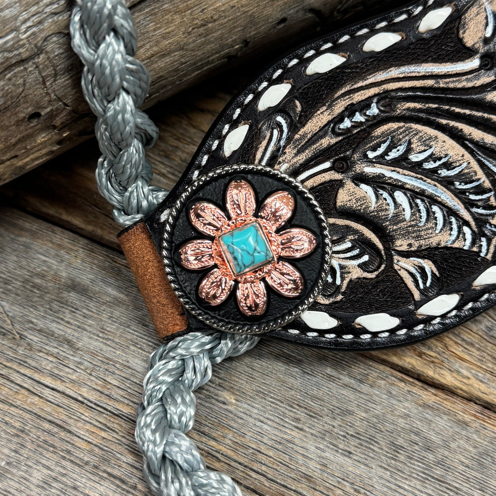 Bronc Noseband Mule Tape Halter with Turquoise Sunflower Western Conchos #MT306 — view 2