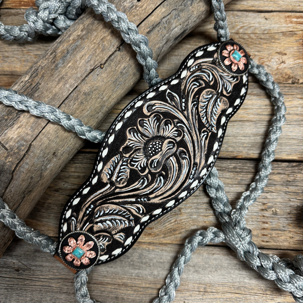 Bronc Noseband Mule Tape Halter with Turquoise Sunflower Western Conchos #MT306 — view 3