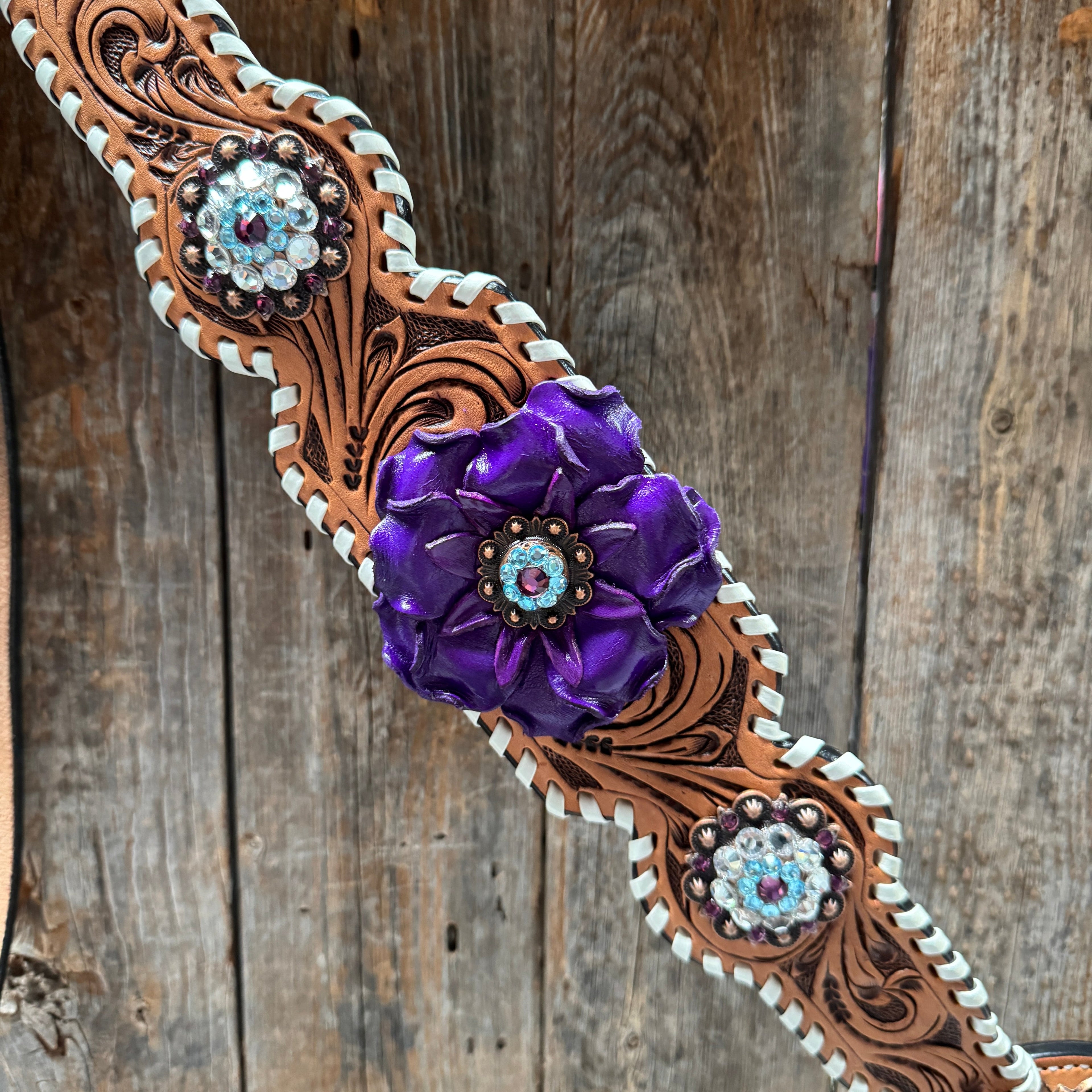 Light Oil Whipstitch Purple Gardenia Browband/One Ear Tack Set #BBBC492 — view 10