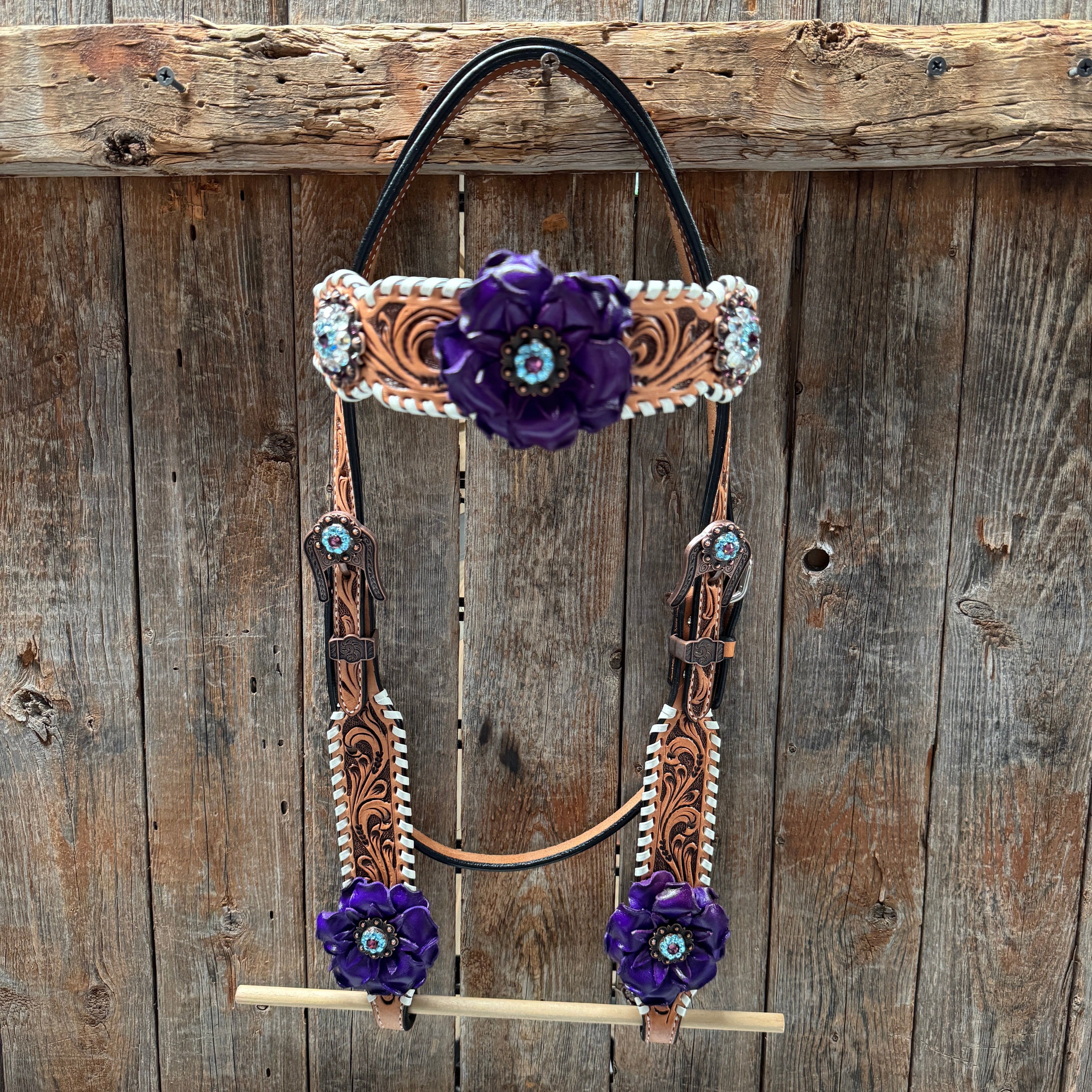 Light Oil Whipstitch Purple Gardenia Browband/One Ear Tack Set #BBBC492 — view 3