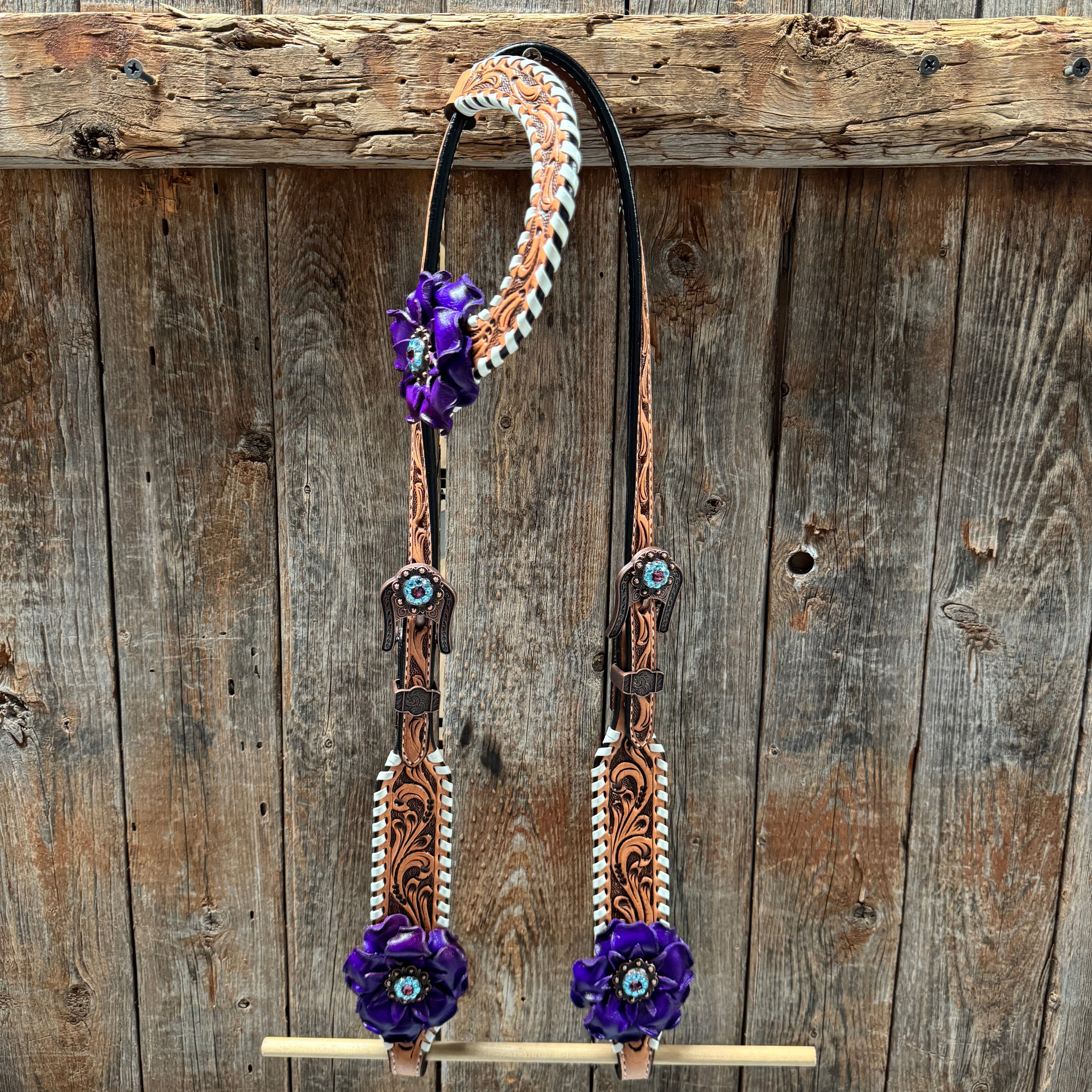 Light Oil Whipstitch Purple Gardenia Browband/One Ear Tack Set #BBBC492 — view 5