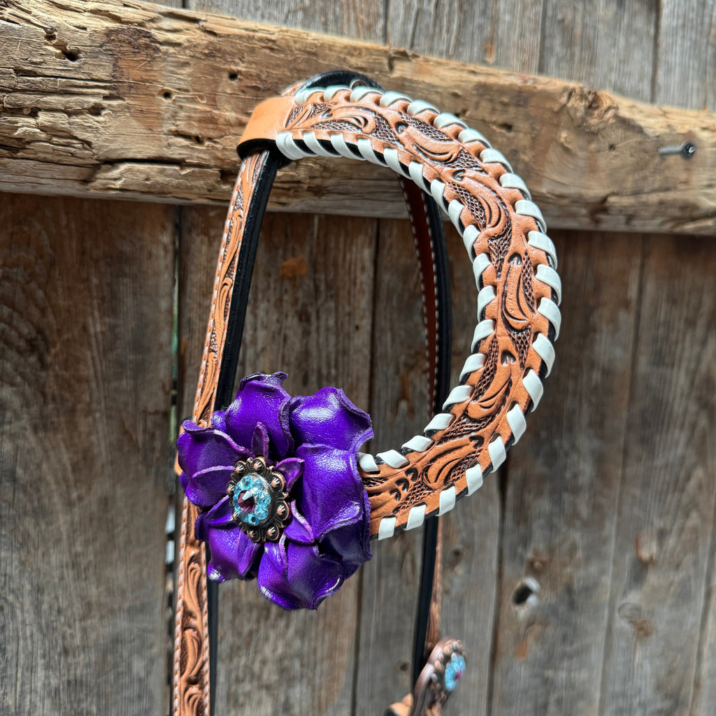 Light Oil Whipstitch Purple Gardenia Browband/One Ear Tack Set #BBBC492 — view 6