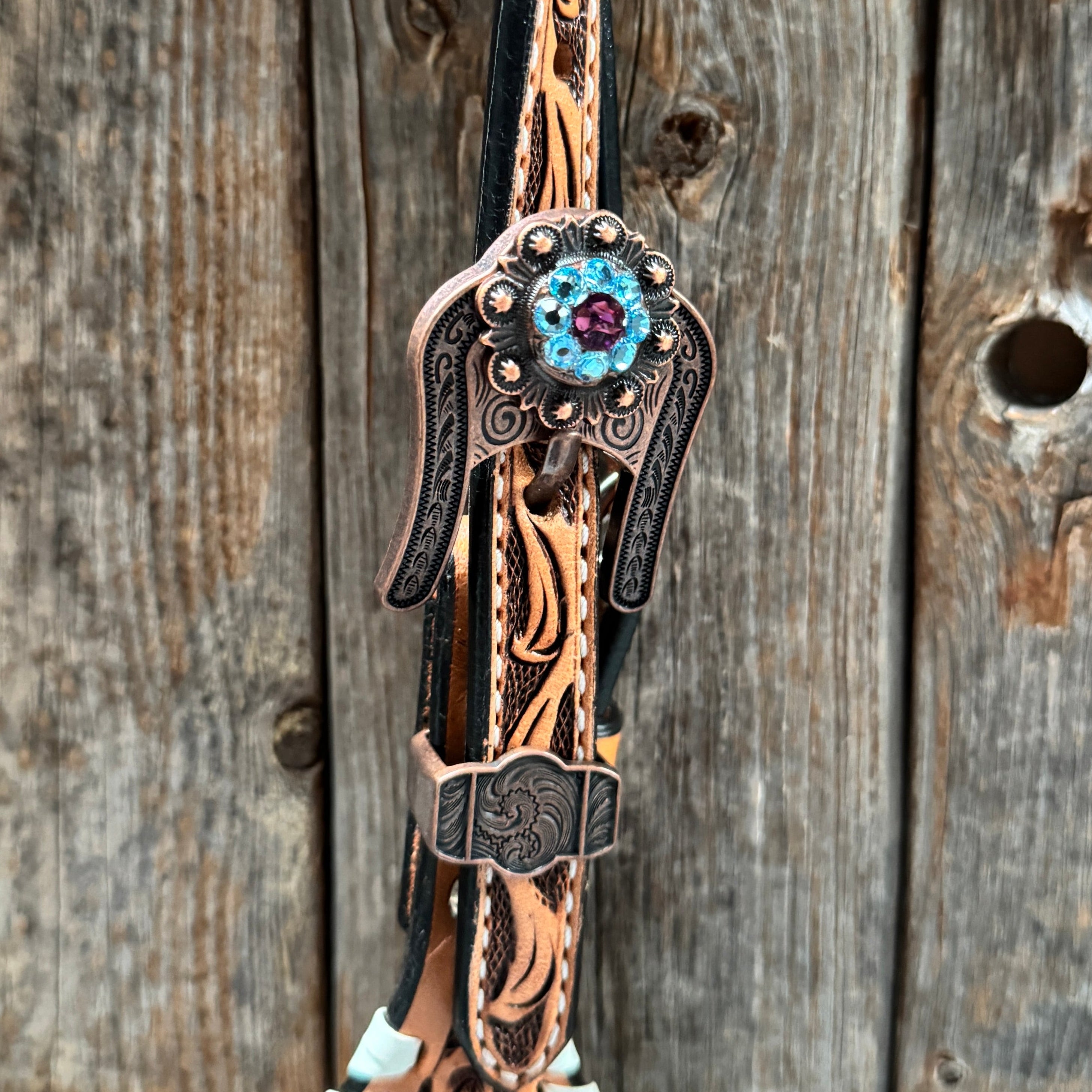 Light Oil Whipstitch Purple Gardenia Browband/One Ear Tack Set #BBBC492 — view 7