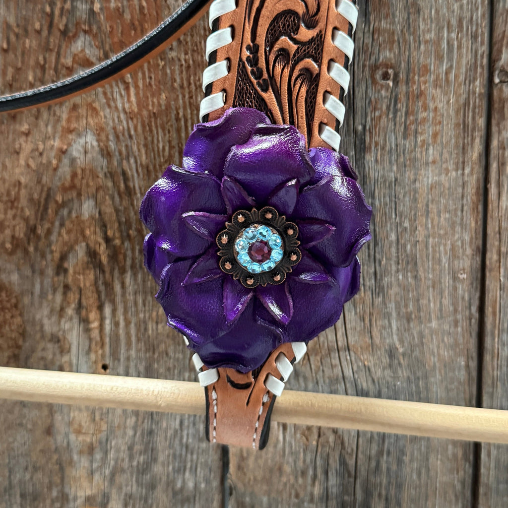 Light Oil Whipstitch Purple Gardenia Browband/One Ear Tack Set #BBBC492 — view 8