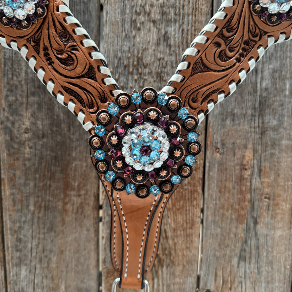 Light Oil Whipstitch Purple Gardenia Browband/One Ear Tack Set #BBBC492 — view 11