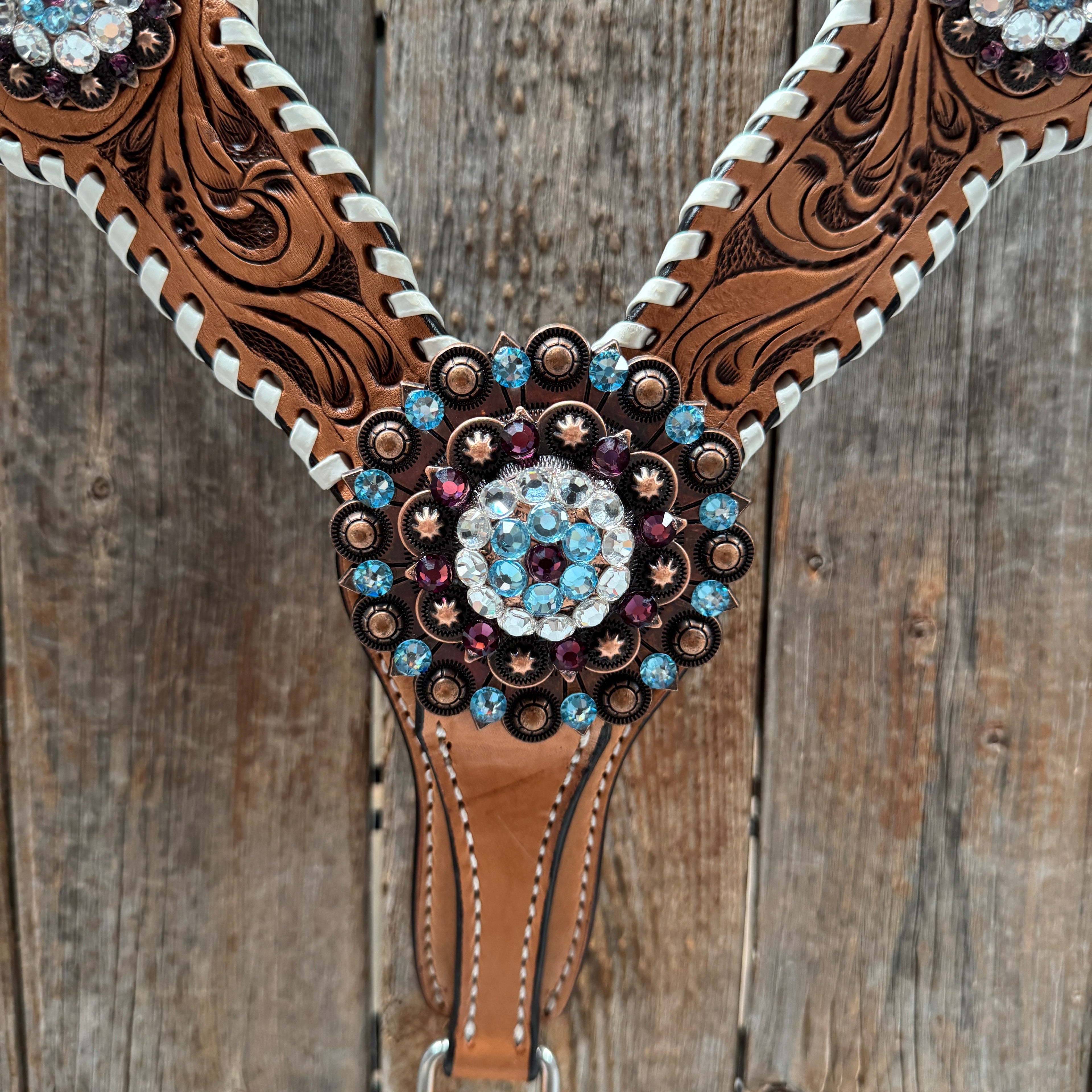 Light Oil Whipstitch Purple Gardenia Browband/One Ear Tack Set #BBBC492 — view 11