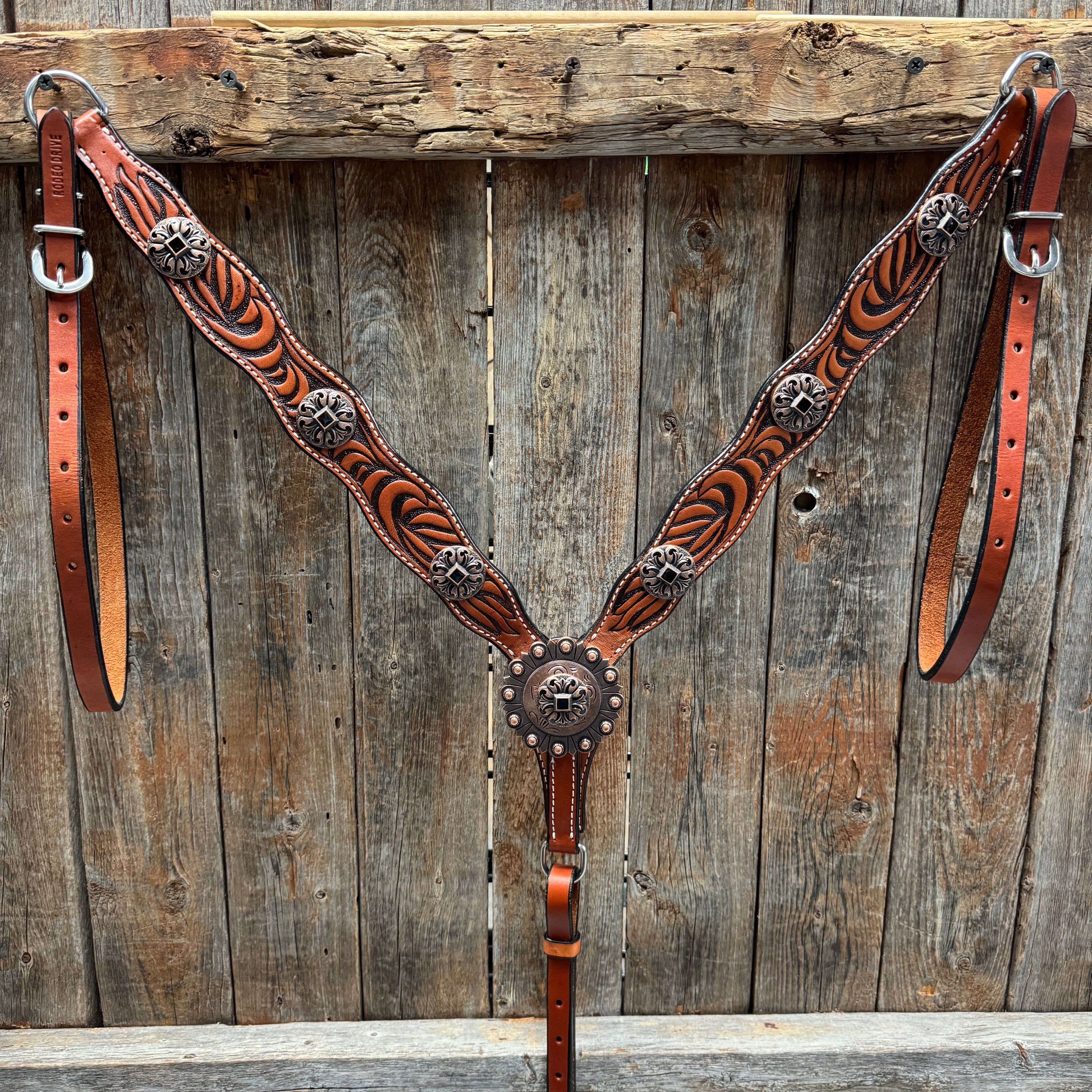 Zebra and Copper Fleur De Lis Browband/One Ear Tack Set #BBBC494 — view 9
