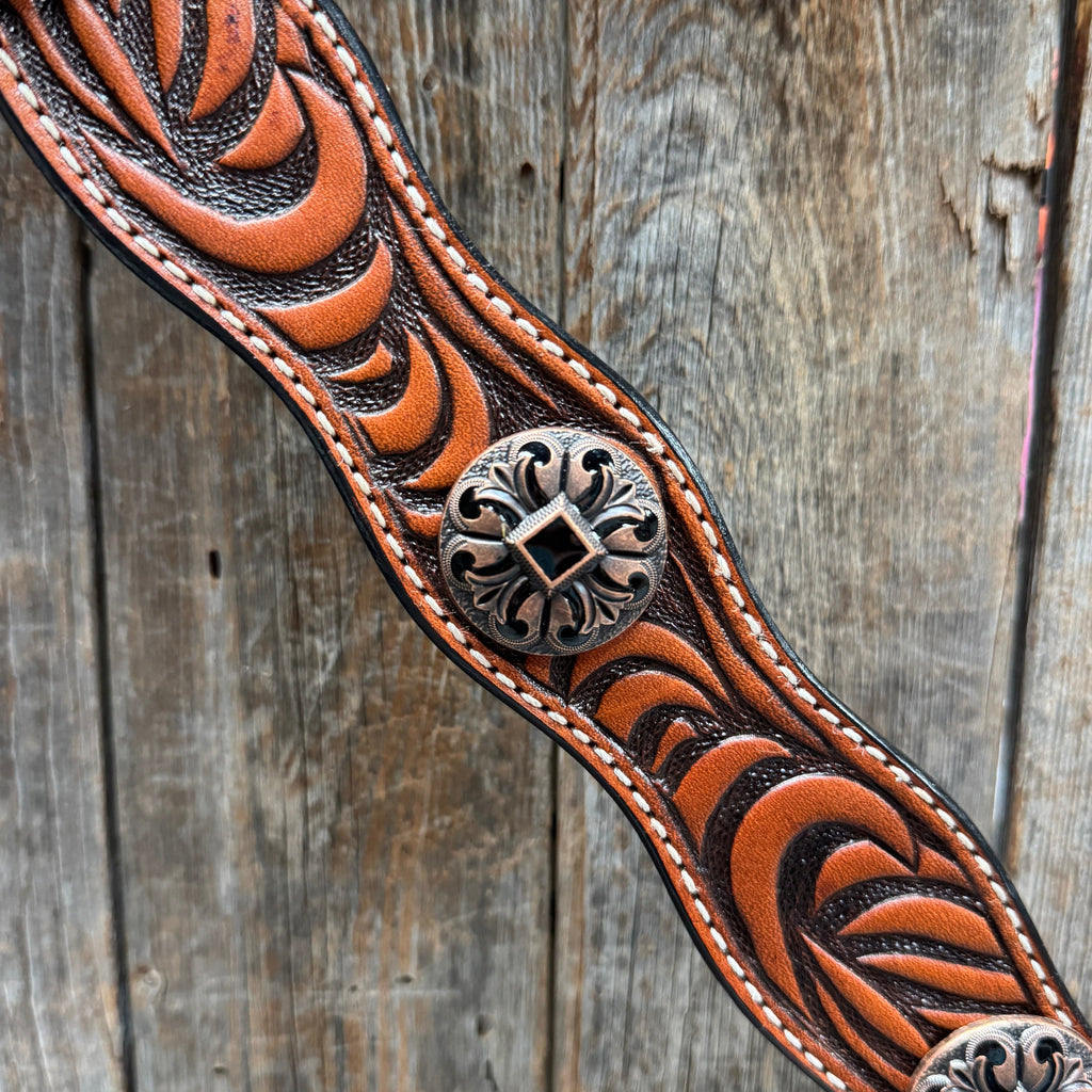 Zebra and Copper Fleur De Lis Browband/One Ear Tack Set #BBBC494 — view 10