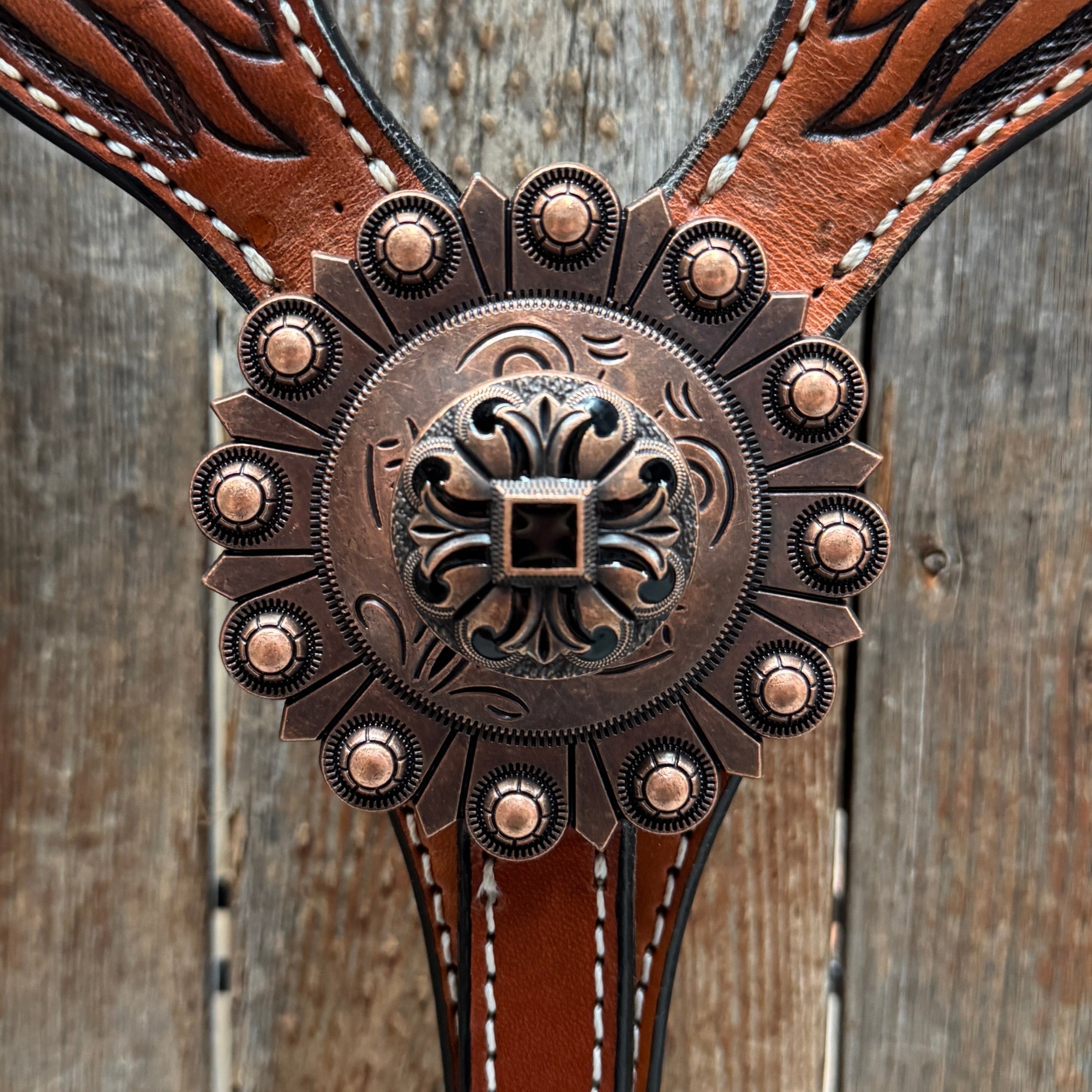Zebra and Copper Fleur De Lis Browband/One Ear Tack Set #BBBC494 — view 11