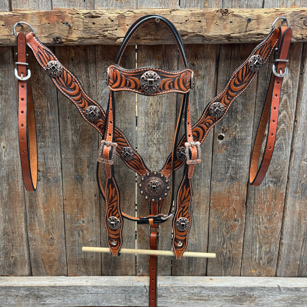 Zebra and Copper Fleur De Lis Browband/One Ear Tack Set #BBBC494