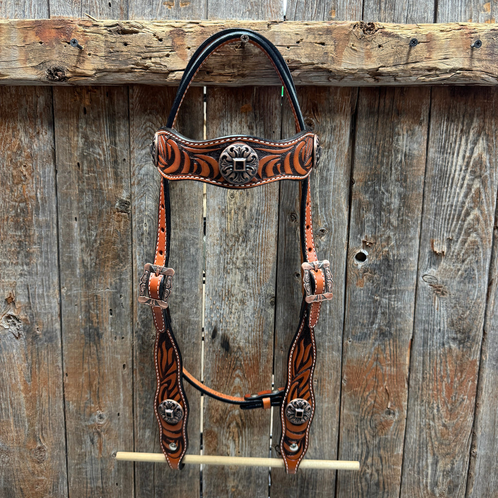 Zebra and Copper Fleur De Lis Browband/One Ear Tack Set #BBBC494 — view 3