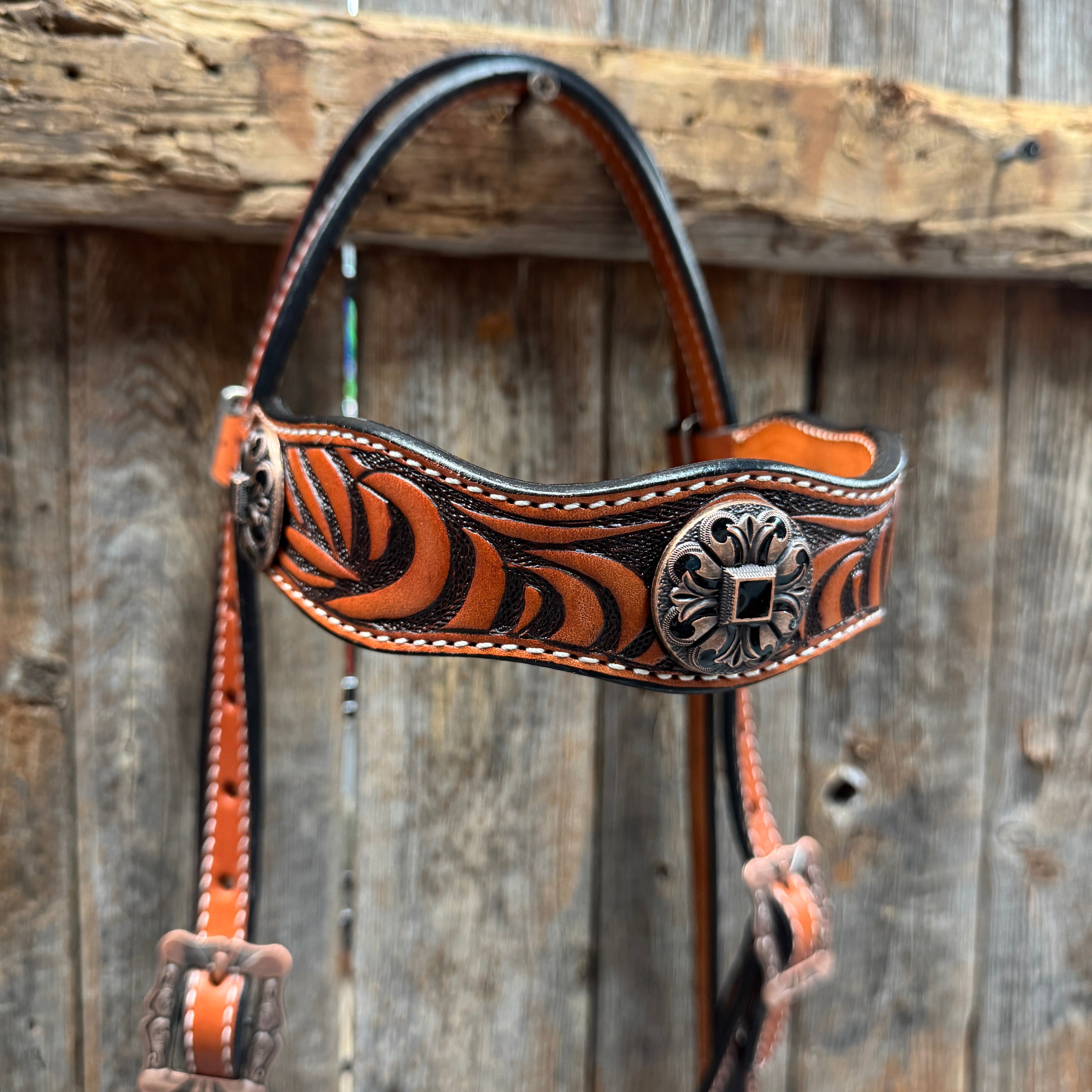 Zebra and Copper Fleur De Lis Browband/One Ear Tack Set #BBBC494 — view 4