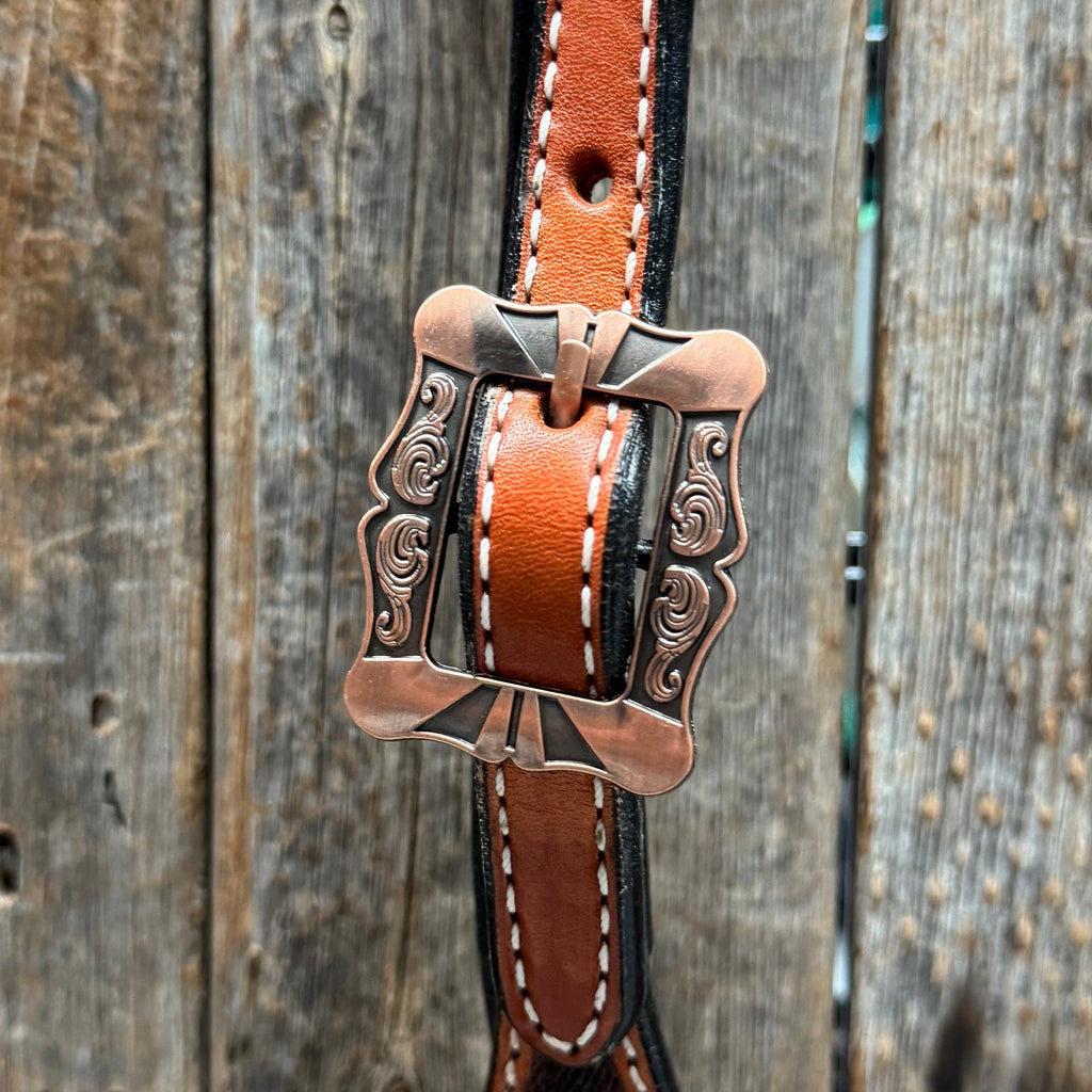 Zebra and Copper Fleur De Lis Browband/One Ear Tack Set #BBBC494 — view 7